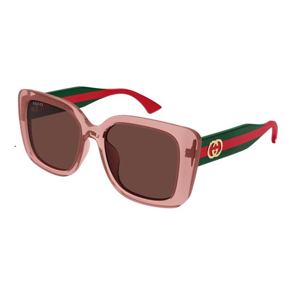 Gucci Eyeglasses Square Full Rim, Transparent Pink/Green/Red Frame and Violet